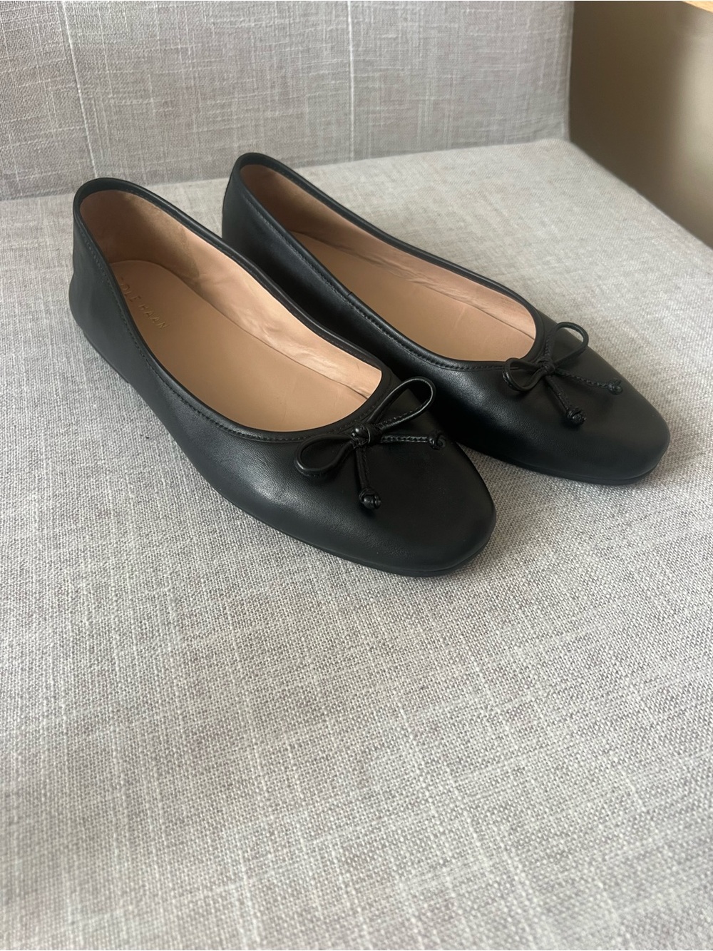 Cole Haan Black Leather Ballet Flats, Womens 7.5, bow office casual dressy fall - Picture 3 of 8